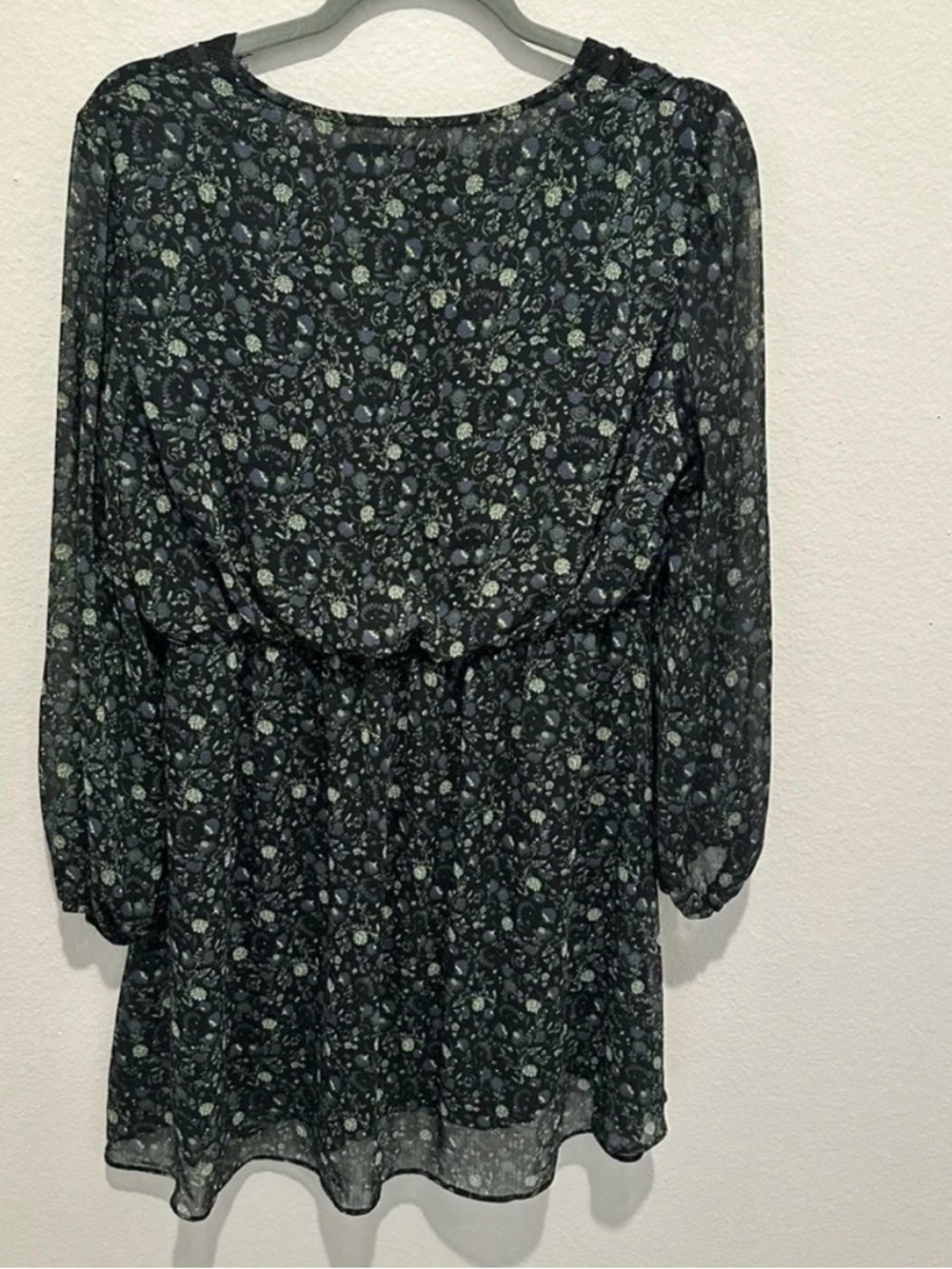 Zara Dark Floral Babydoll Mini Dress Sheer Long Sleeves Fairy Whimsigoth Large - Picture 6 of 10